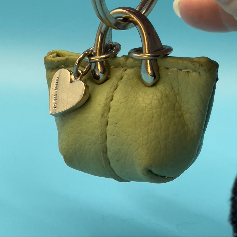 Vintage Nine West Mini Leather Purse Bag Charm Keychain Sage Green Heart Tag Y2K - Picture 5 of 9
